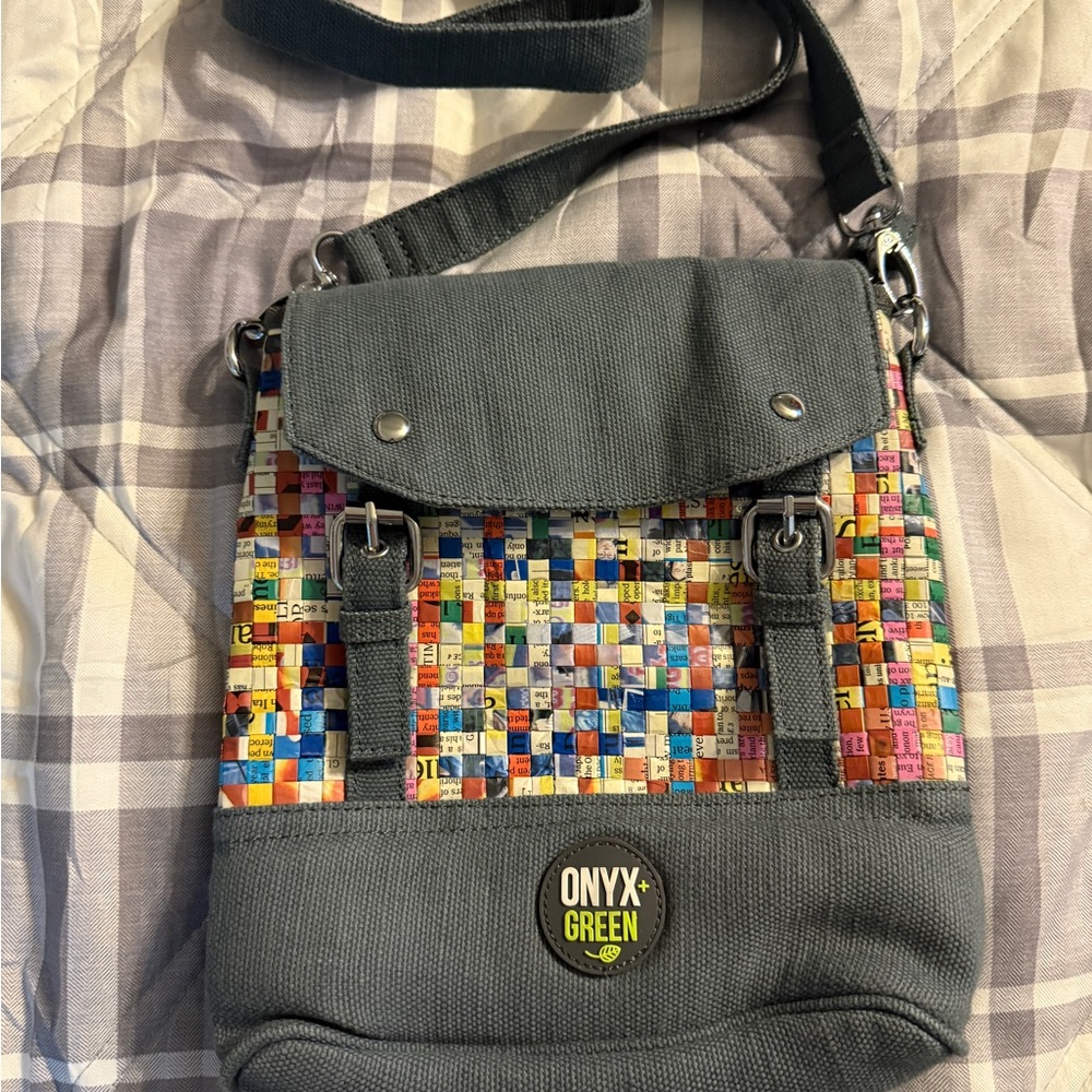 Onyx and Green Crossbody Recycled Newspaper